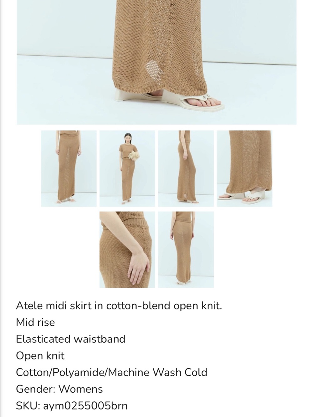 Aya Muse Atele Open-Knit Midi Skirt — Tan